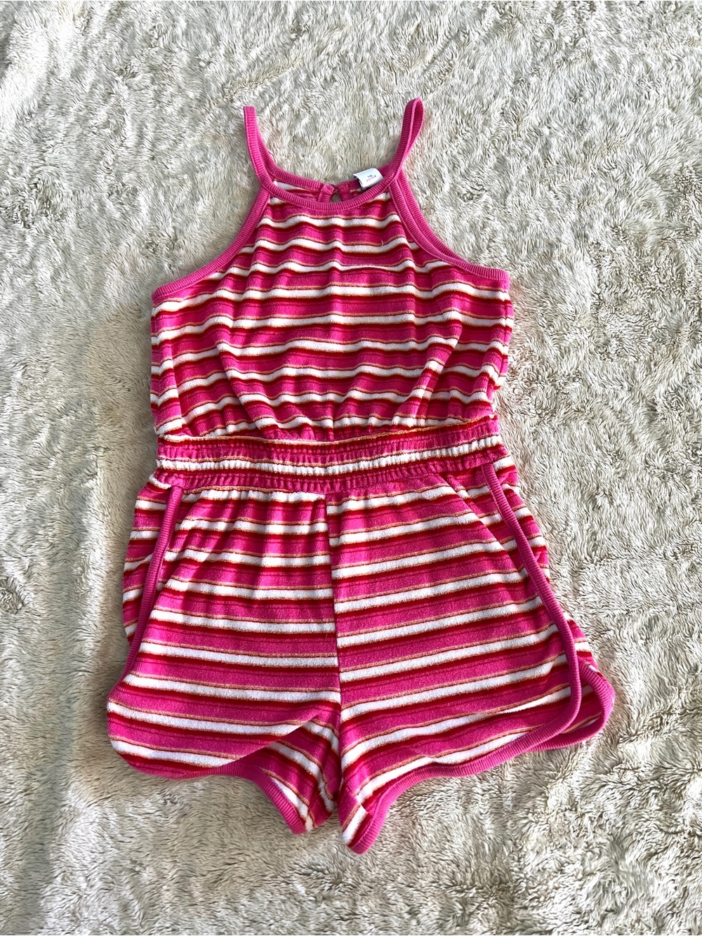 OLD NAVY Girl's Pink & White Stripe Towel Romper Size 8